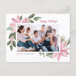 Waterverf Prettige feestdagen Pink Poinsettia