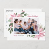 Waterverf Prettige feestdagen Pink Poinsettia (Voorkant / Achterkant)