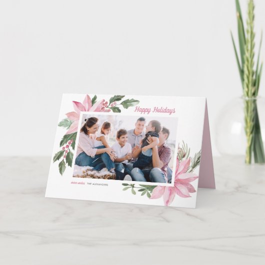 Waterverf Prettige feestdagen Pink Poinsettia (Voorkant)