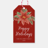 Waterverf Prettige feestdagen Poinsettia Cadeaulabel (Voorkant)
