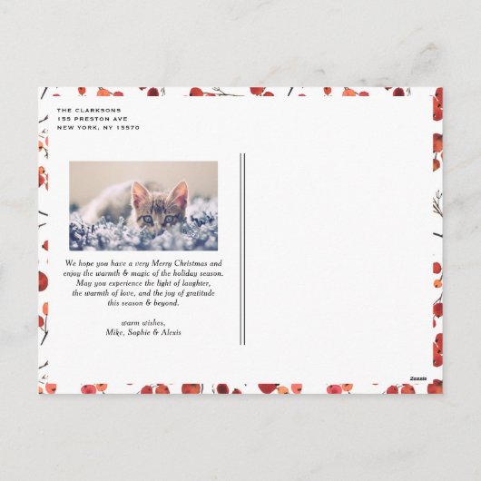 Waterverf Prettige feestdagen Rode Winterbes (Achterkant)