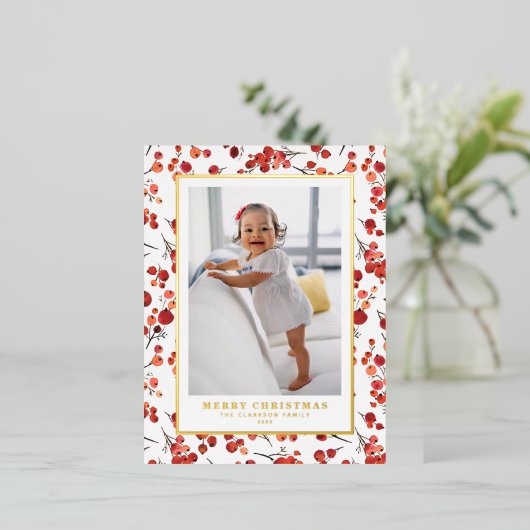 Waterverf Prettige feestdagen Rode Winterbes (Staand Voorkant)