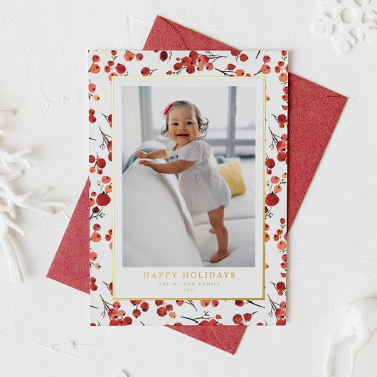 Waterverf Prettige feestdagen Rode Winterbes