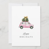 Waterverf Prettige feestdagen Roze Auto Kerstboom Feestdagenkaart (Voorkant)