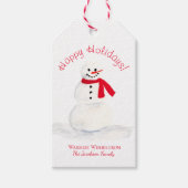 Waterverf Prettige feestdagen Sneeuwman Festive Cadeaulabel (Voorkant)