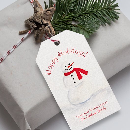 Waterverf Prettige feestdagen Sneeuwman Festive Cadeaulabel