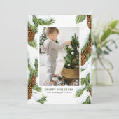 Waterverf Prettige feestdagen Sneeuwwitje Pinecone Feestdagenkaart (Staand voorkant)