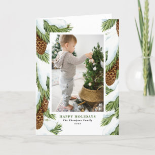 Waterverf Prettige feestdagen Sneeuwwitje Pinecone Kaart