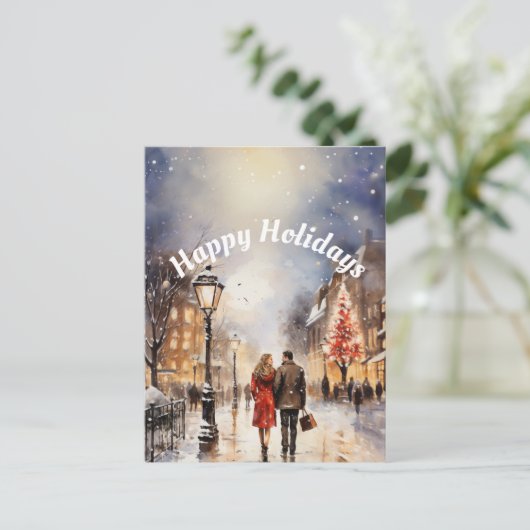 Waterverf Prettige feestdagen Winter Scène Briefkaart (Staand voorkant)