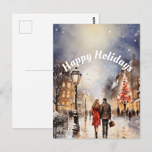 Waterverf Prettige feestdagen Winter Scène Briefkaart (Voorkant / Achterkant)