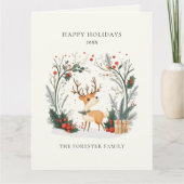 Waterverf Prettige feestdagen Winter Woodland Kaart (Voorkant)