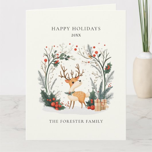 Waterverf Prettige feestdagen Winter Woodland Kaart (Voorkant)