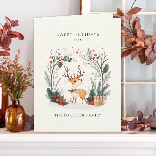 Waterverf Prettige feestdagen Winter Woodland Kaart