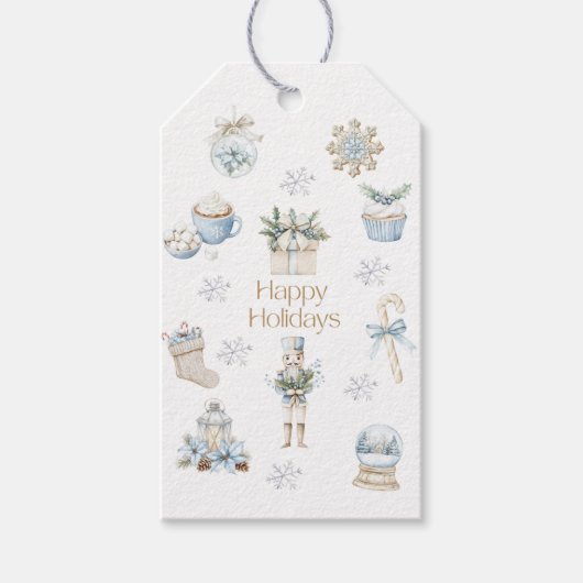Waterverf Prettige feestdagen Winterblauw Cadeaulabel (Voorkant)