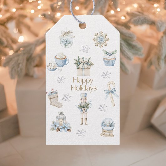 Waterverf Prettige feestdagen Winterblauw Cadeaulabel