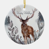 Waterverf Prettige feestdagen Woodland Deer Keramisch Ornament (Voorkant)