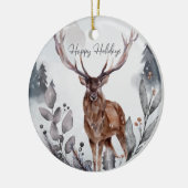 Waterverf Prettige feestdagen Woodland Deer Keramisch Ornament (Links)