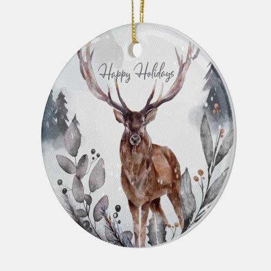 Waterverf Prettige feestdagen Woodland Deer Keramisch Ornament (Links)
