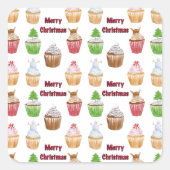 Waterverf prettige kerstcupcake-patroon vierkante sticker (Voorkant)