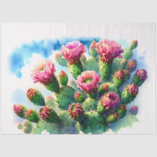 Waterverf Prickly Pear Cactus Flowers Decoupage Tissuepapier (Voorkant)
