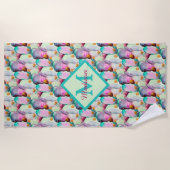 Waterverf Prickly Pear Cactus Flowers Monogram Strandlaken (Voorkant)