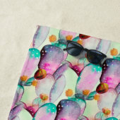 Waterverf Prickly Pear Cactus Flowers Monogram Strandlaken (In situ)