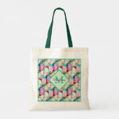 Waterverf Prickly Pear Cactus Flowers Monogram T Tote Bag (Achterkant)