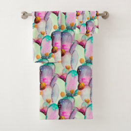 Waterverf Prickly Pear Cactus Flowers Patroon Bad Handdoek