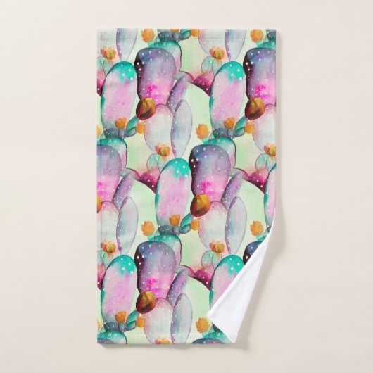 Waterverf Prickly Pear Cactus Flowers Patroon Bad Handdoek (Handdoek)