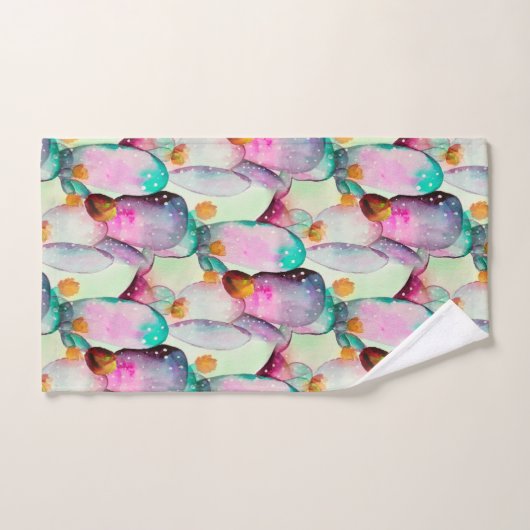 Waterverf Prickly Pear Cactus Flowers Patroon Bad Handdoek (Handdoek)
