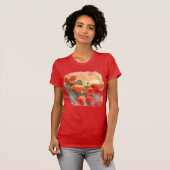 Waterverf Prickly Pear Cactus Fruits Red Sky T-shirt (Voorkant volledig)