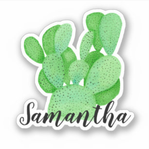 Waterverf Prickly Pear Cactus Name Sticker