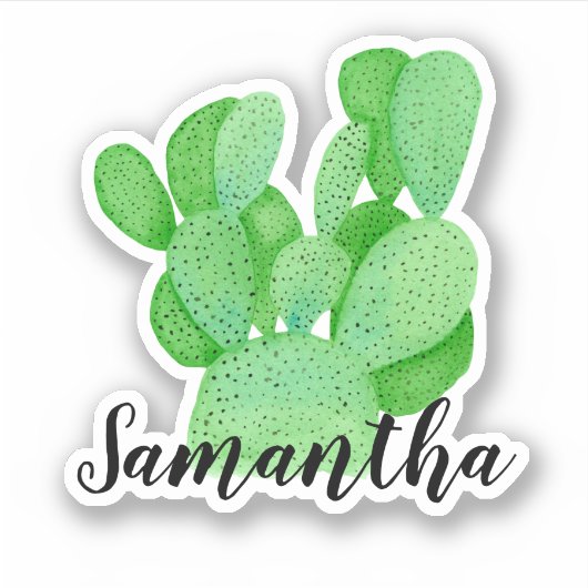 Waterverf Prickly Pear Cactus Name Sticker (Voorkant)