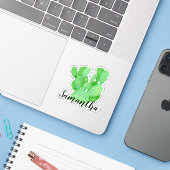 Waterverf Prickly Pear Cactus Name Sticker (Laptop met iPhone)