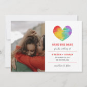 Waterverf Pride Heart Gay Lesbian Wedding Foto Save The Date (Voorkant)