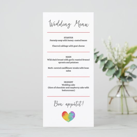 Waterverf Pride Heart Gay Lesbian Wedding Menu (Staand voorkant)