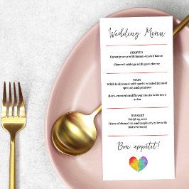 Waterverf Pride Heart Gay Lesbian Wedding Menu