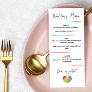 Waterverf Pride Heart Gay Lesbian Wedding Menu