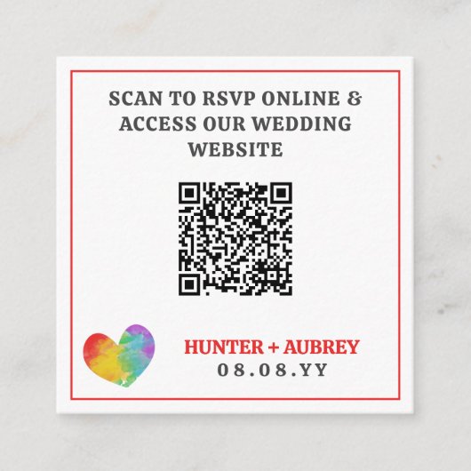 Waterverf Pride Heart LGBT Wedding QR Code Informatiekaartje (Voorkant)