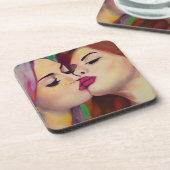 Waterverf Pride Twee vrouwen delen een kus Bier Onderzetter (Linkerzijde)