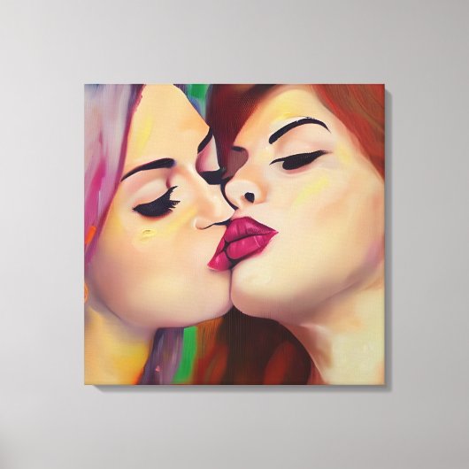 Waterverf Pride Twee vrouwen delen een kus Canvas Afdruk (Voorkant)