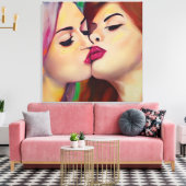 Waterverf Pride Twee vrouwen delen een kus Canvas Afdruk (Insitu (Woonkamer))
