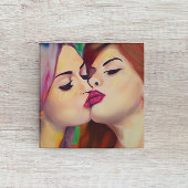 Waterverf Pride Twee vrouwen delen een kus Canvas Afdruk