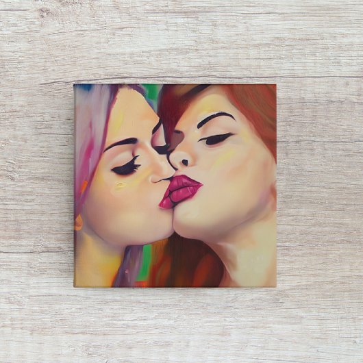 Waterverf Pride Twee vrouwen delen een kus Canvas Afdruk