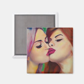Waterverf Pride Twee vrouwen delen een kus Magneet (Voorkant / Achterkant)
