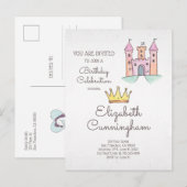 Waterverf Princess and Unicorn Birthday Party Uitnodiging Briefkaart (Voorkant / Achterkant)