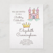 Waterverf Princess and Unicorn Birthday Party Uitnodiging Briefkaart (Voorkant)