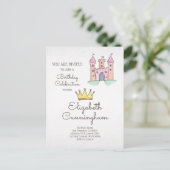 Waterverf Princess and Unicorn Birthday Party Uitnodiging Briefkaart (Staand voorkant)