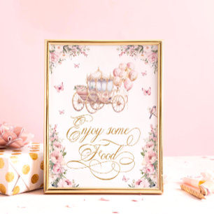 Waterverf Princess Carriage Floral Birthday Food Poster
