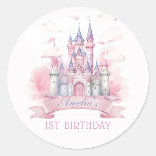 Waterverf Princess Castle Verjaardag Sticker (Voorkant)
